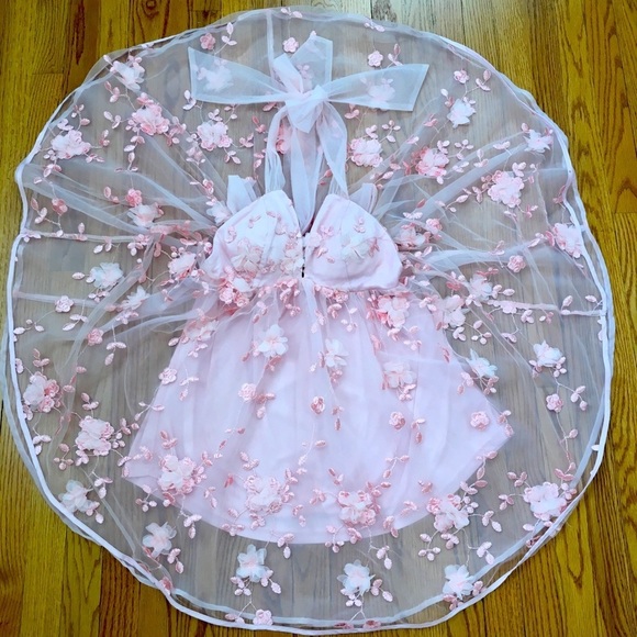 The Vintage Shop Pink Spring Bloom Embellished Floral Tied Shoulder Mini Dress - Picture 5 of 16